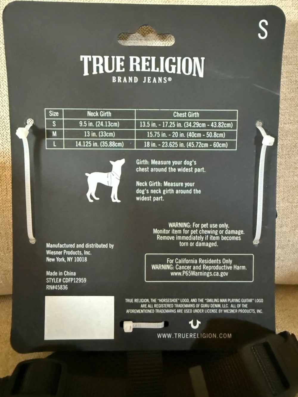 TRUE RELIGION black Pet Harness NWT S
